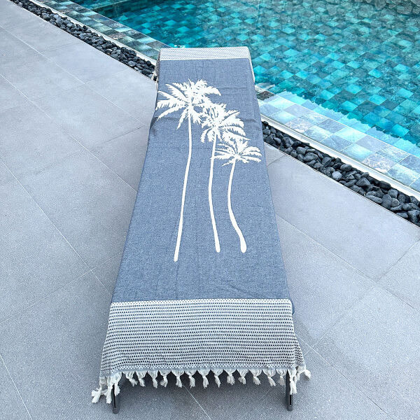Hamamdoek, Hamamtuch, Hammam towel, Fouta, Serviette de Hammam Three palms Navy Blue