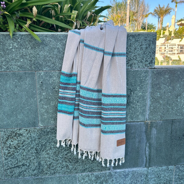 Hamamdoek Coconut  Beige Turquoise