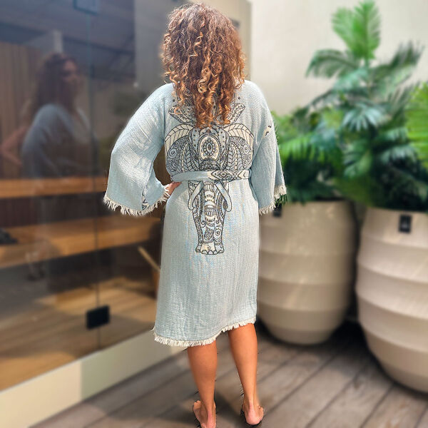 Hamam badjas dames Elephant Light Blue