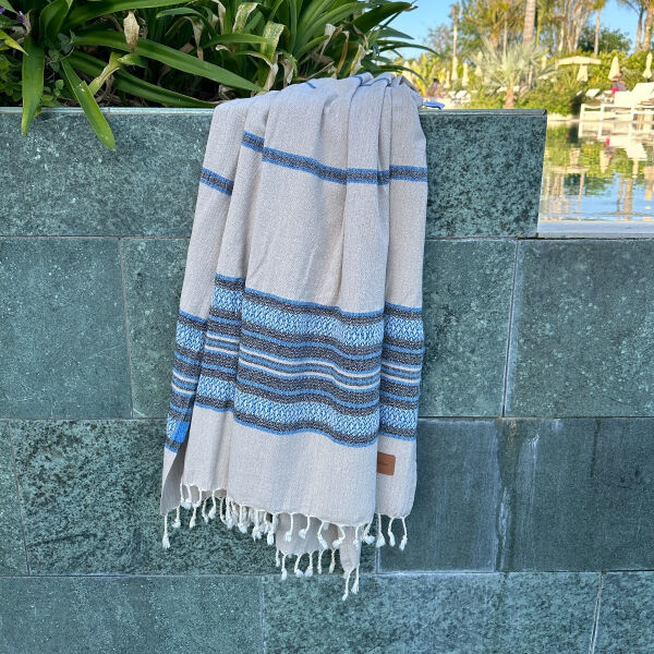 Hamamdoek Coconut  Beige - Blue