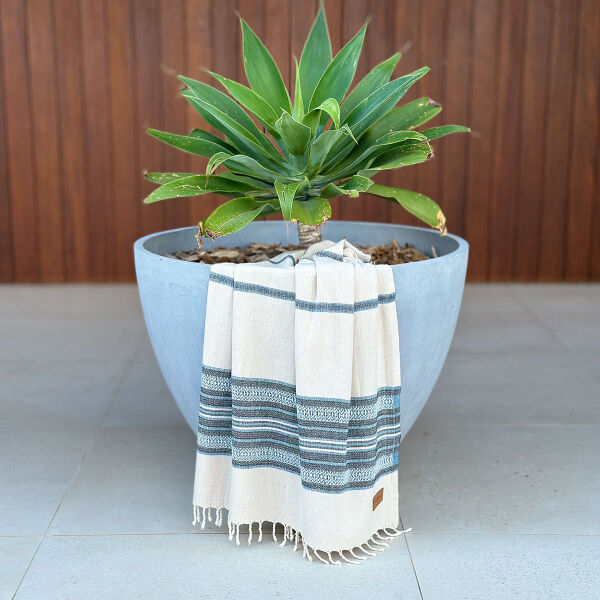 Hamamdoek Coconut  Beige - Petrol