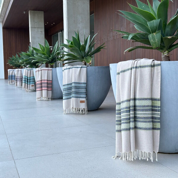 Hamamdoek Coconut  Beige - Blue