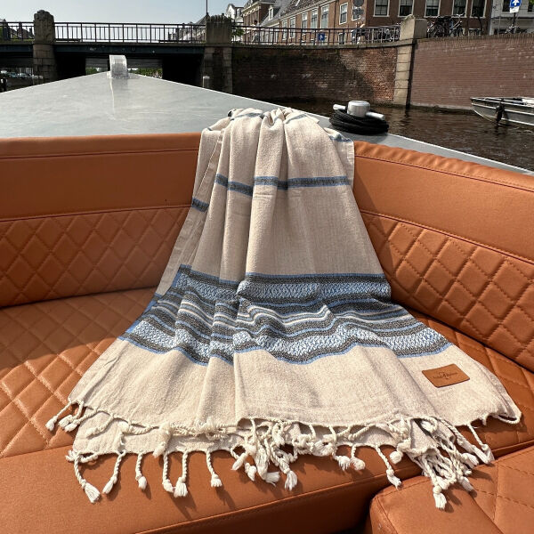 Hamamdoek Coconut  Beige - Blue