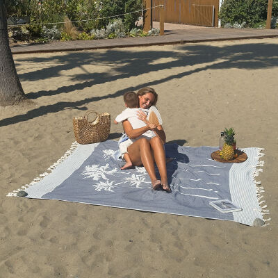Grote Hamamdoek Six Palms Navy Blue