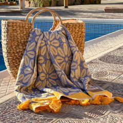 Hamamdoek Daisy Yellow - Dark Blue